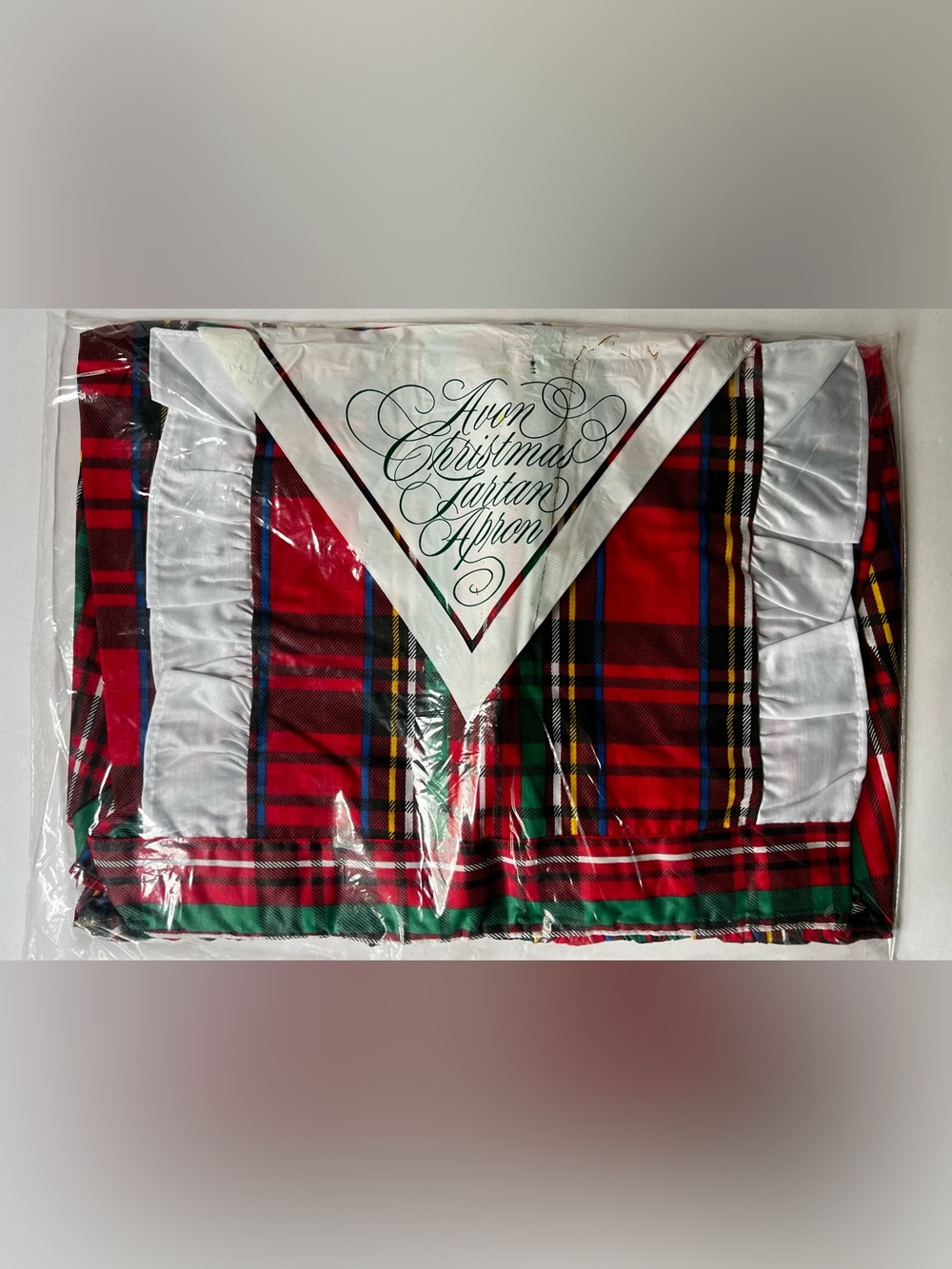 Avon Red Tartan Holiday Apron with Green and Black Accents new in package
